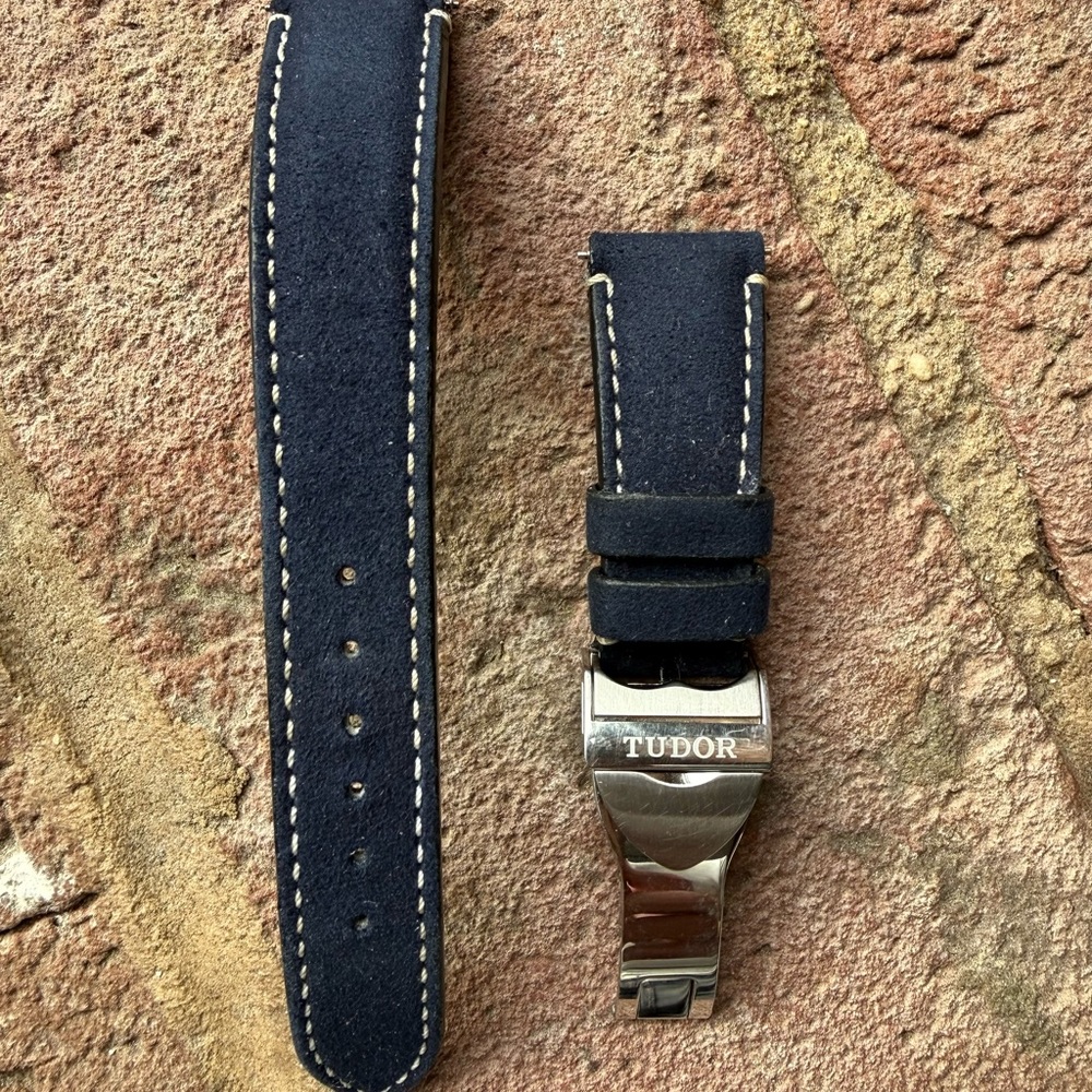 Tudor Navy Blue Suede Watch Strap with Deployment Clasp